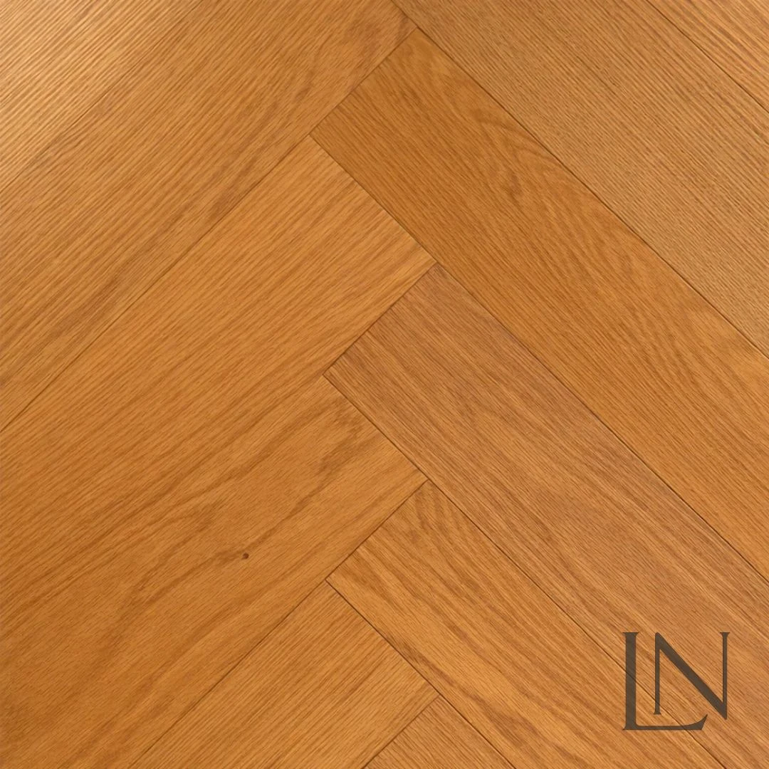 American oak herringbone flooring in a mellow tone
