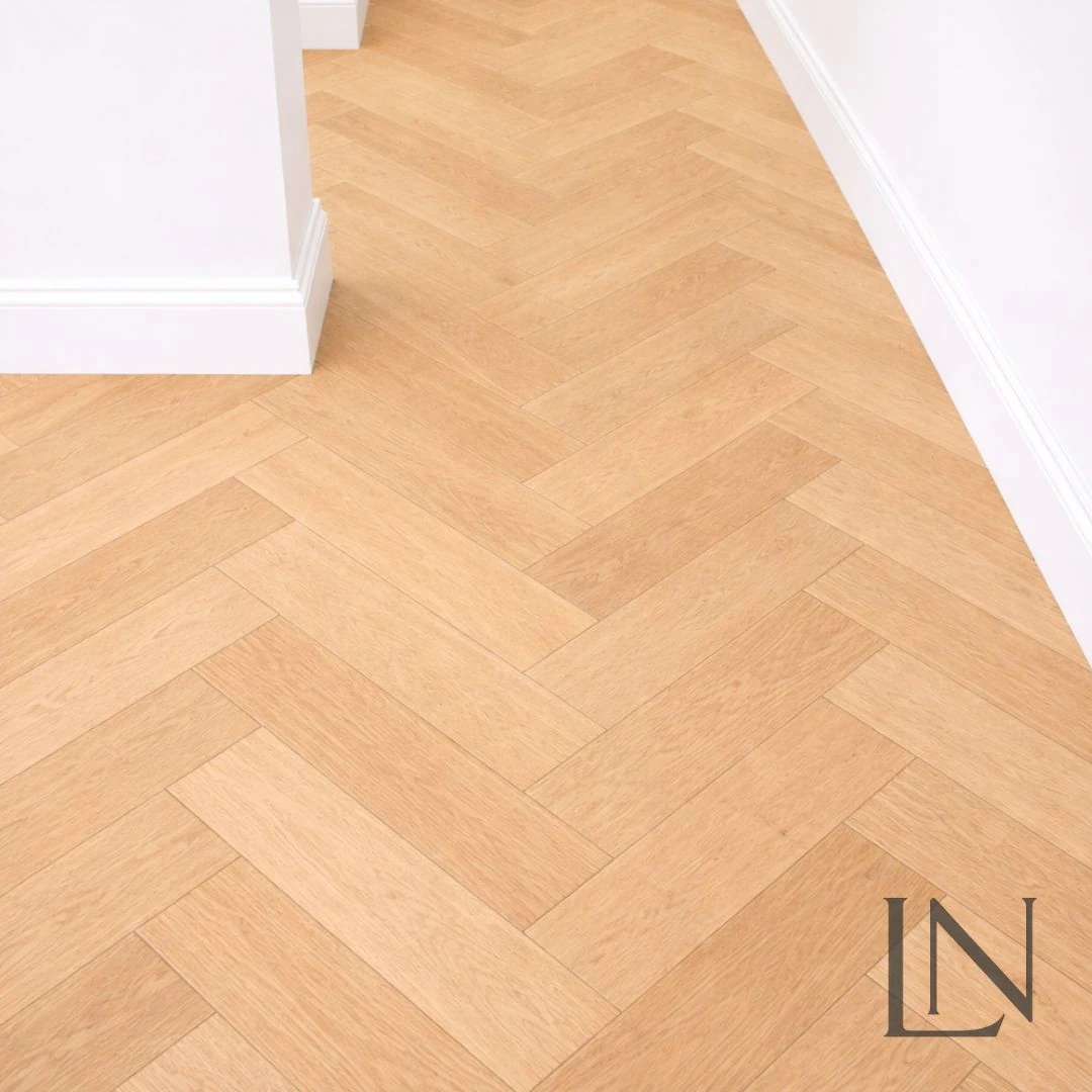 Engineered oak herringbone flooring in a period room