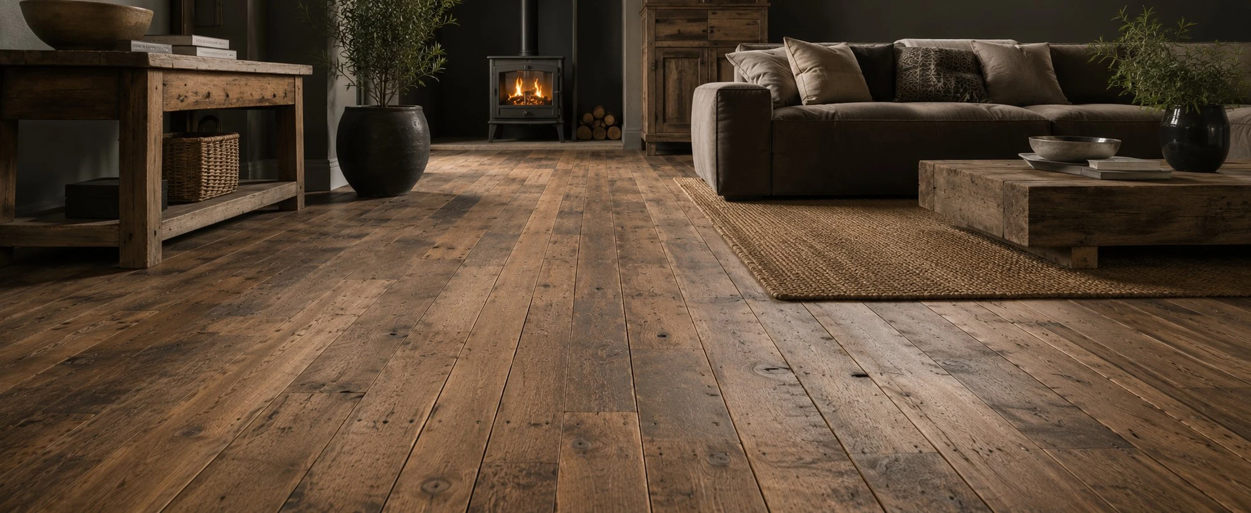 Reclaimed oak flooring with natural character