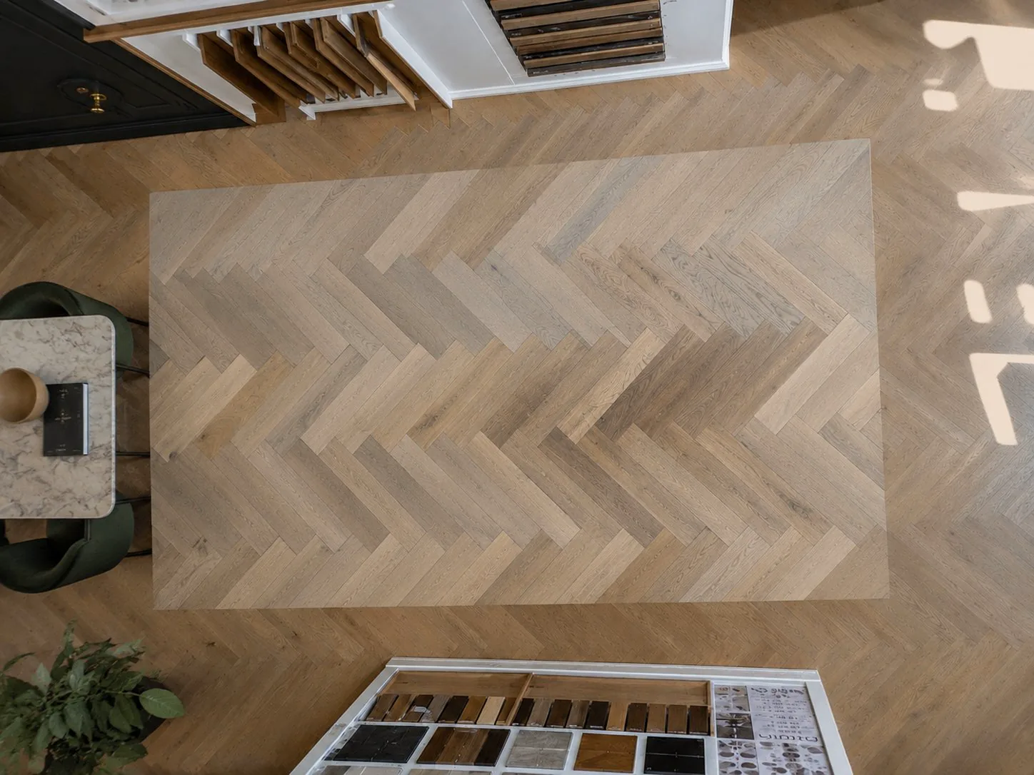 LIGNORA wood flooring showroom in Rickmansworth — herringbone oak display floor